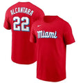 Men's Miami Marlins
#22 Sandy Alcantara Red 2021 City Connect Name & Number T-Shirt